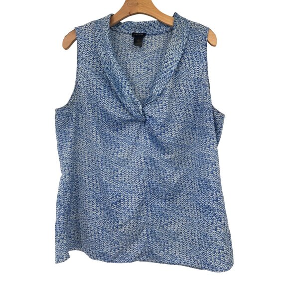 Ann Taylor Womens top size large Sleeveless Blue Patterned Blouse v neck - Picture 1 of 4